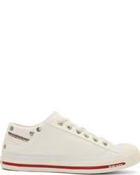 Женские белые низкие кеды из плотной ткани от Diesel