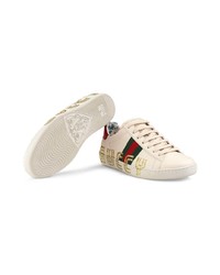 Женские белые низкие кеды с принтом от Gucci