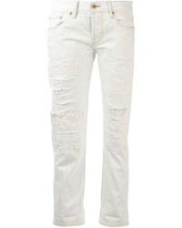 Белые рваные джинсы-бойфренды от NSF