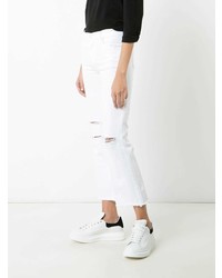 Белые рваные джинсы-клеш от J Brand