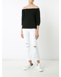 Белые рваные джинсы-клеш от J Brand