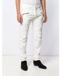 Мужские белые рваные джинсы от Balmain