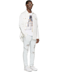 Мужские белые рваные джинсы от Palm Angels