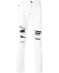 Мужские белые рваные джинсы от Philipp Plein