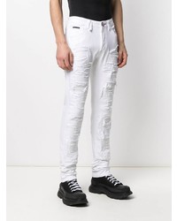 Мужские белые рваные джинсы от Philipp Plein