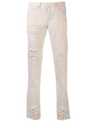Мужские белые рваные джинсы