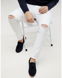 Мужские белые рваные зауженные джинсы от ASOS DESIGN