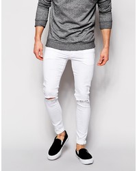 Мужские белые рваные зауженные джинсы от Asos