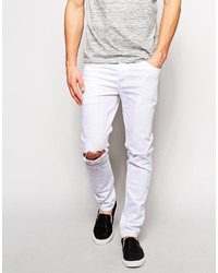 Мужские белые рваные зауженные джинсы от Asos