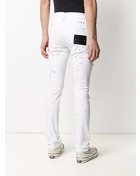 Мужские белые рваные зауженные джинсы от Philipp Plein