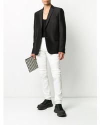 Мужские белые рваные зауженные джинсы от Balmain