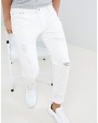 Мужские белые рваные зауженные джинсы от D-struct