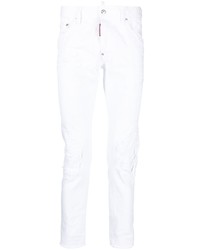 Мужские белые рваные зауженные джинсы от DSQUARED2