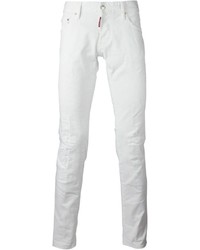 Мужские белые рваные зауженные джинсы от DSQUARED2