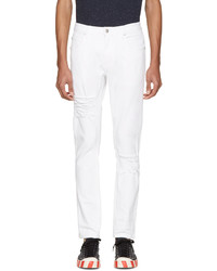 Мужские белые рваные зауженные джинсы от Helmut Lang
