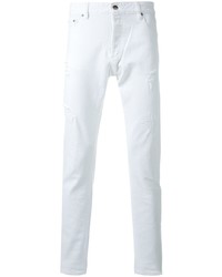 Мужские белые рваные зауженные джинсы от Hl Heddie Lovu