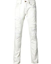 Мужские белые рваные зауженные джинсы от NSF