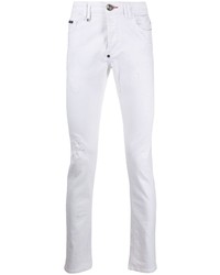 Мужские белые рваные зауженные джинсы от Philipp Plein