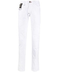 Мужские белые рваные зауженные джинсы от Philipp Plein