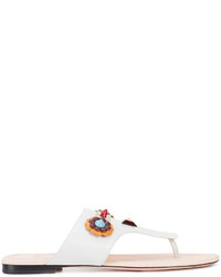 Белые сандалии на плоской подошве с цветочным принтом от Fendi