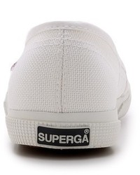 Женские белые слипоны из плотной ткани от Superga