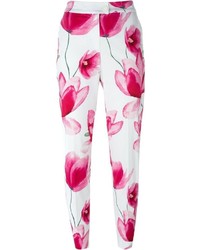 Белые узкие брюки с цветочным принтом от Armani Jeans