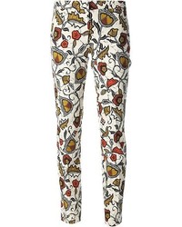 Белые узкие брюки с цветочным принтом от Incotex