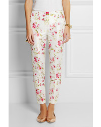 Белые узкие брюки с цветочным принтом от RED Valentino