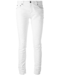 Белые хлопковые рваные джинсы скинни от Off-White