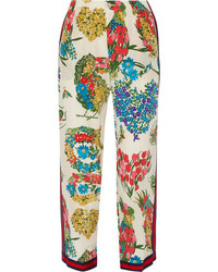 Женские белые шелковые брюки с принтом от Gucci