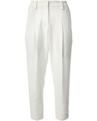 Белые шелковые узкие брюки от Brunello Cucinelli