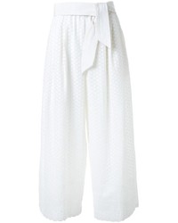 Белые широкие брюки с вышивкой от Megan Park