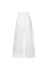 Белые широкие брюки с вышивкой от Sacai
