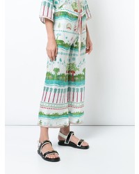 Белые широкие брюки с принтом от Le Sirenuse