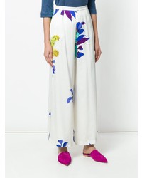 Белые широкие брюки с цветочным принтом от Etro