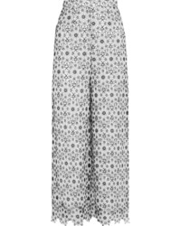 Белые широкие брюки с цветочным принтом от Zimmermann
