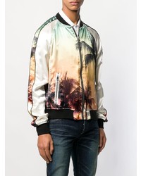 Мужской белый бомбер с принтом от Balmain