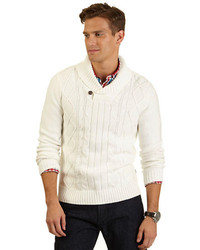 Белый вязаный свитер с отложным воротником