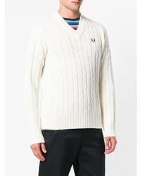 Мужской белый вязаный свитер от Fred Perry