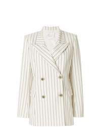 Белый двубортный пиджак в вертикальную полоску