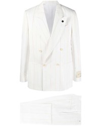 Мужской белый двубортный пиджак в вертикальную полоску от Lardini