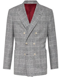 Белый двубортный пиджак в клетку