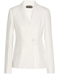 Белый двубортный пиджак из саржи