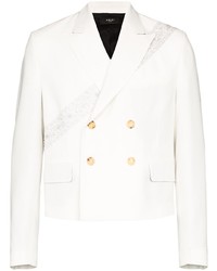Белый двубортный пиджак с вышивкой