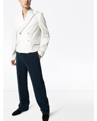 Мужской белый двубортный пиджак с вышивкой от Amiri