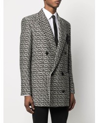 Мужской белый двубортный пиджак с принтом от Balmain