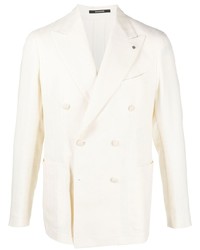 Мужской белый двубортный пиджак с узором "в ёлочку" от Tagliatore