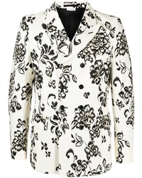 Мужской белый двубортный пиджак с цветочным принтом от Comme Des Garcons Homme Plus