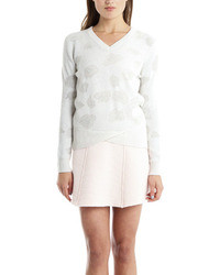 Белый кашемировый свитер с цветочным принтом