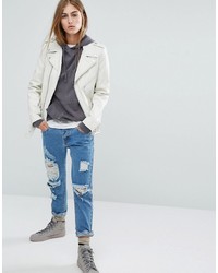 Женский белый кожаный бомбер от Schott